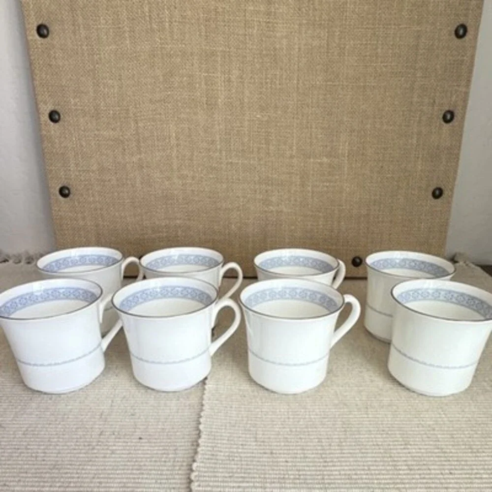 Royal Worcester Chelsea Bone China Coffee Cups Set of 8 Blue Floral Vintage 1971